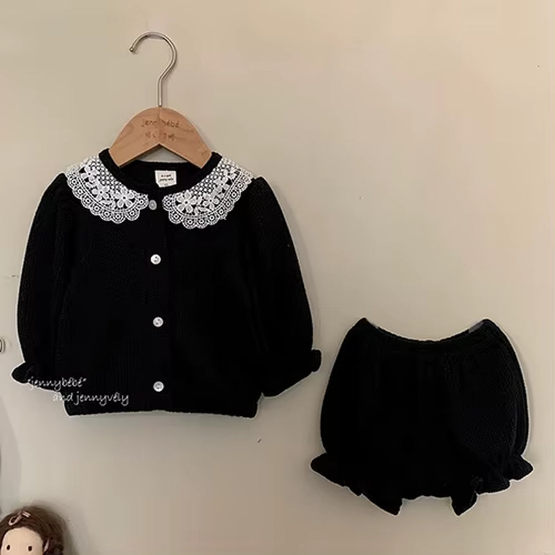 LaceMuse – Korean Style Baby Girl Cardigan & Shorts Set
